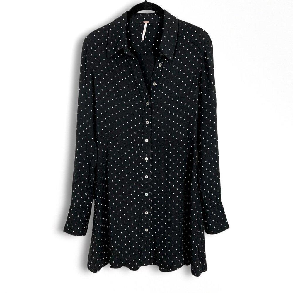 Chic Black Polka Dot Long Sleeve Dress